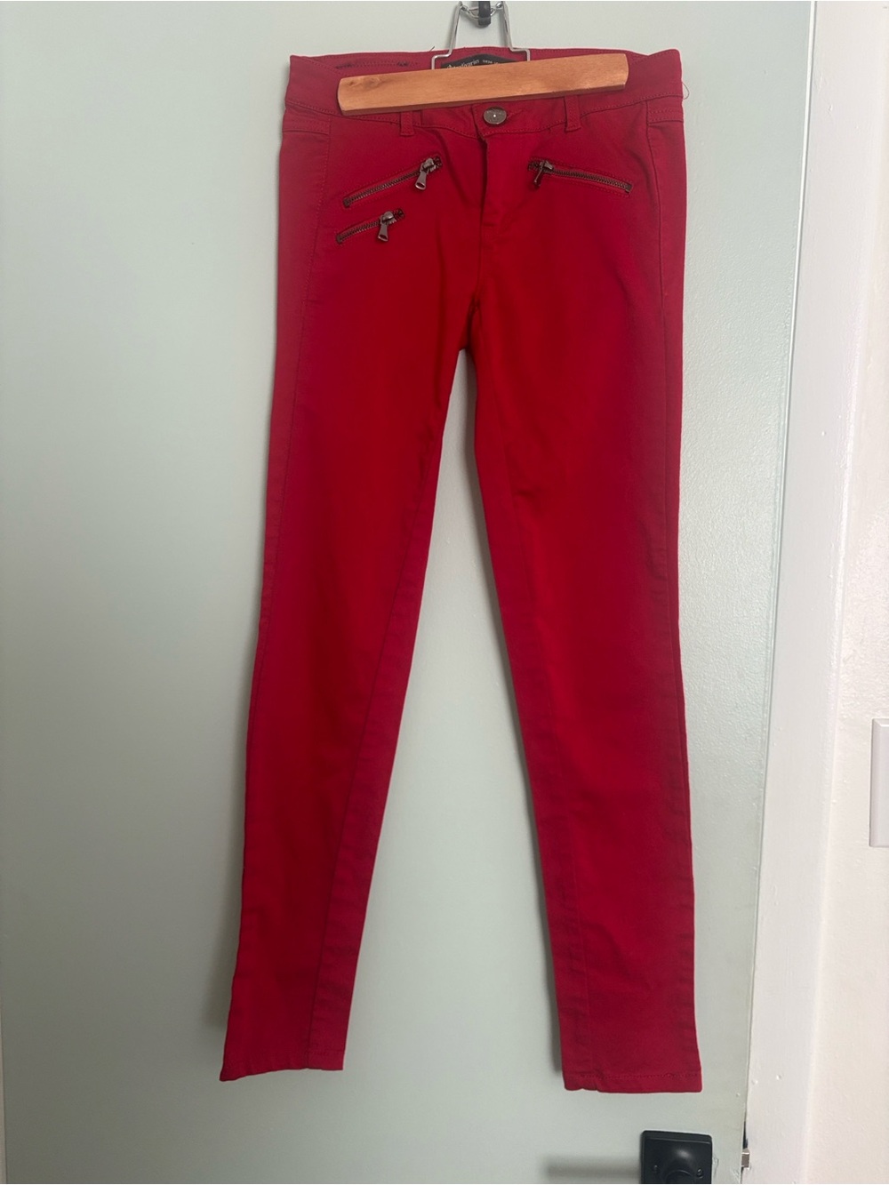 Stradivarius Vibrant Red High-Rise Pants with Zip Detail